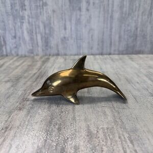 Vintage Solid Brass Dolphin Figurine Paperweight Decor 6 Inch - Nice!